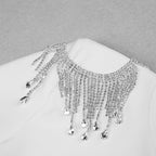 Crystal Fringe Open Back Mock Neck Long Sleeve Bodycon Dress