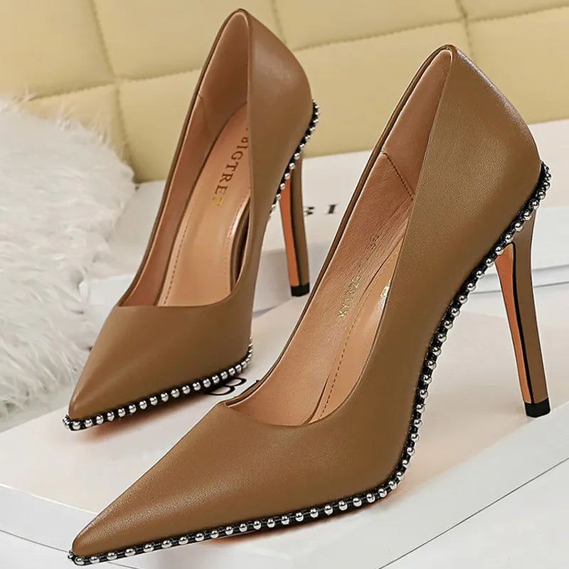 Sexy Party Rivet Woman Pumps - High Heels Stiletto in Pu Leather