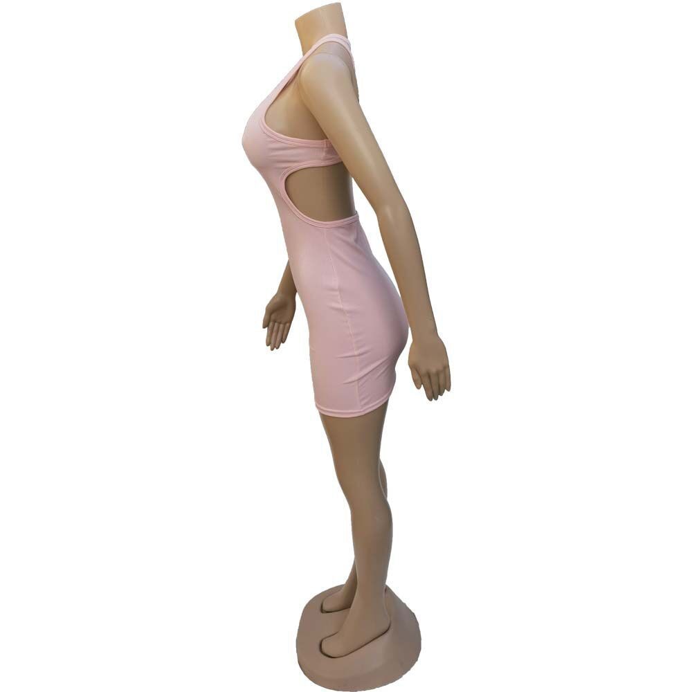 Ribbed Knit Scoop Neck Side Cutout Bodycon Mini Dress