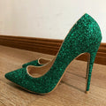 Green Glitter Pointed Toe Stilletto Pumps for Women - Sparkly Party High Heels