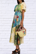 Printed Round Neck Puff Sleeve Dress