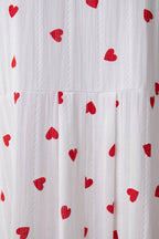 Heart Print Puff Sleeve Single-breasted Cotton Dress