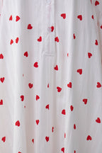 Heart Print Puff Sleeve Single-breasted Cotton Dress