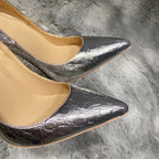 Silver Crocodile-Effect Women Sexy Pumps in 8cm, 10cm, and 12cm Pointed Toe High Heels