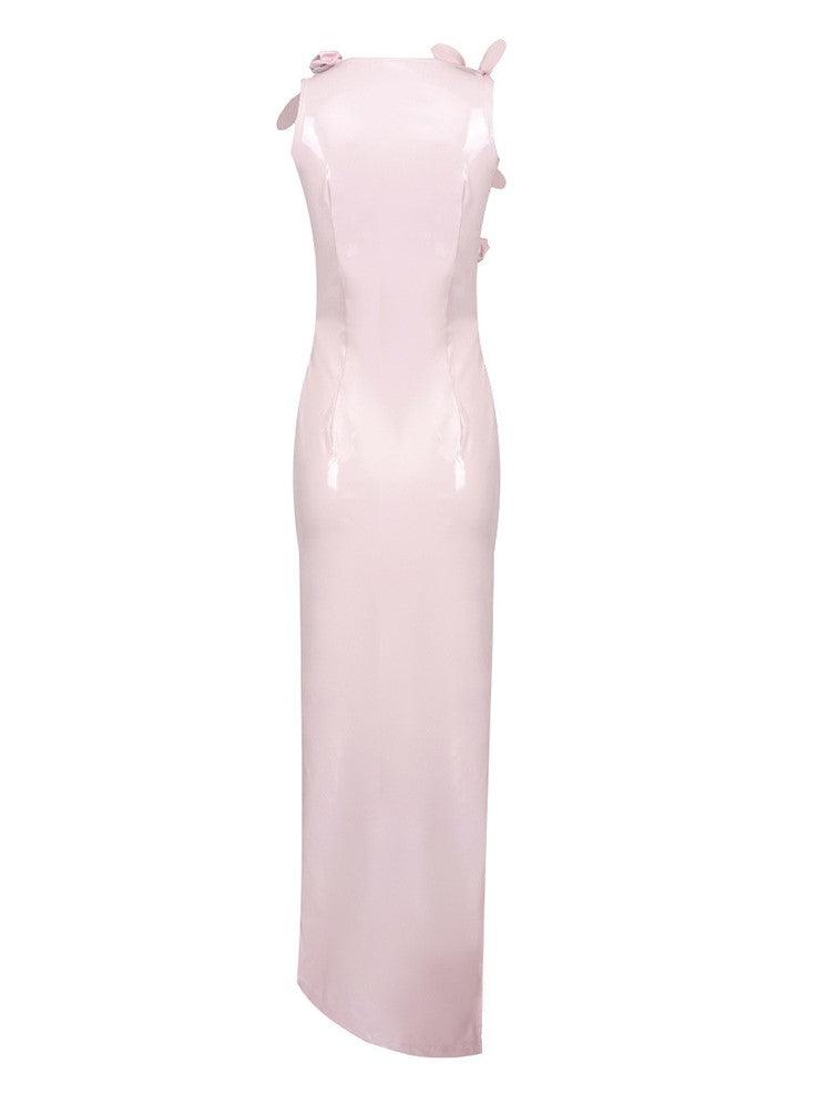 Hecate Cutout Latex Split Maxi Dress In Blush
