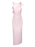 Hecate Cutout Latex Split Maxi Dress In Blush