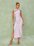 Hecate Cutout Latex Split Maxi Dress In Blush