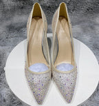 Silver Rhinestone Gauze Pointy Toe High Heel Wedding Party Bridal Shoes