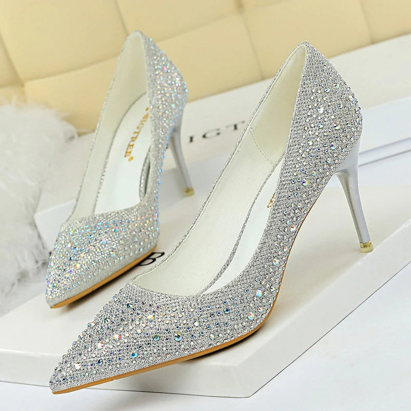 Rhinestone High Heel Wedding Pumps - 10 cm Heel