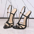 Metal Heel Strappy Stiletto Sandals for Women, 16cm High, Summer Style