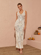 Henrik V Neck Hollow Maxi Dress
