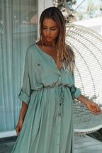 DressBetty - Sexy Button Pockets Front Open Self Belted High Waist Summer Dress