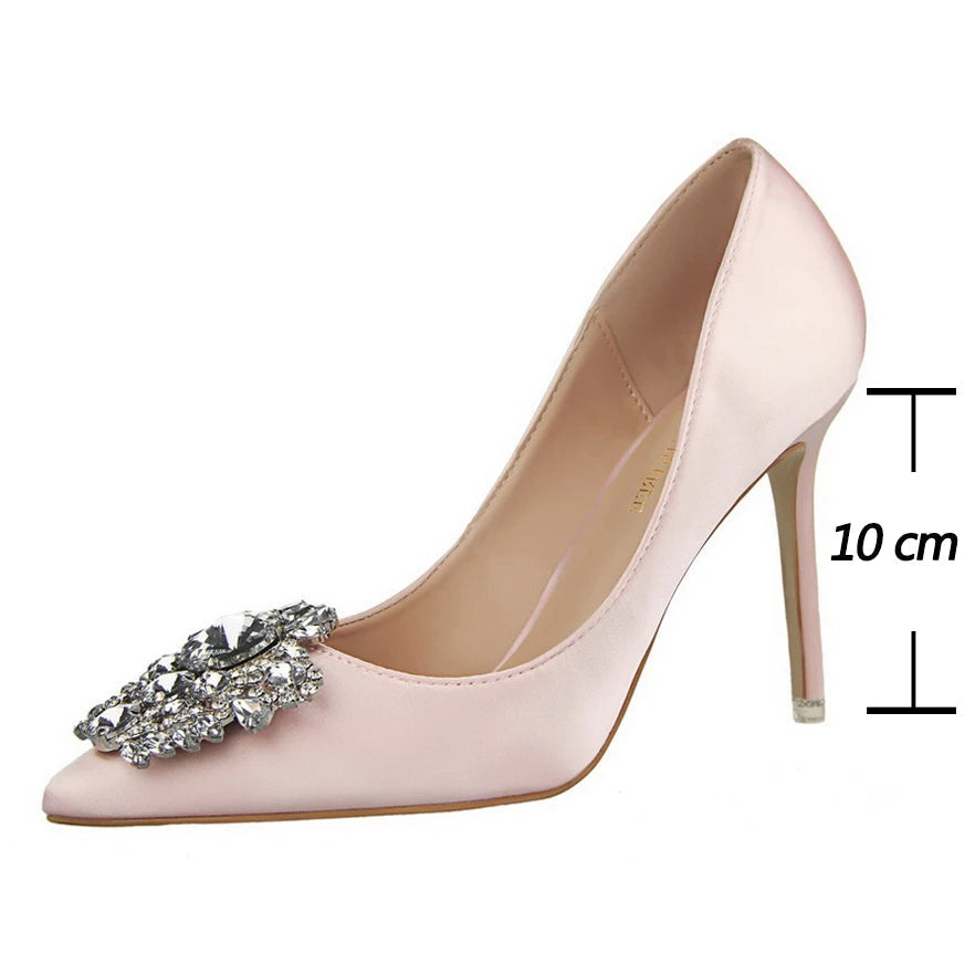 Kitten Heel Rhinestone Pumps for Women's Wedding High Heels