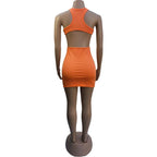 Ribbed Knit Scoop Neck Side Cutout Bodycon Mini Dress