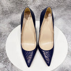 Crocodile Effect Women Pointy Toe Slip On High Heel Stiletto Pumps