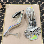 Clear PVC Crystal Heeled Women Slippers