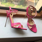 Summer Women Sexy 16cm Extremely High Heel Sandals with Dual Ankle Buckles