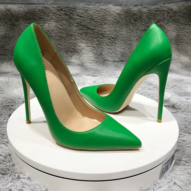 Green Women Pointy Toe High Heels 8/10/12cm Slip On Stilettos Fashion