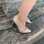 Shiny Plaid Chic Stilettos High Heels Bling Party Dress Shoes for Women