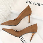 Metal Beads Black Suede High Heel Stiletto Wedding Shoes Women Pumps
