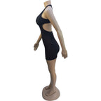 Ribbed Knit Scoop Neck Side Cutout Bodycon Mini Dress