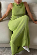 High Neck Knit Vest Midi Skirt Set