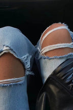 High Waist Distressed Flare Jeans