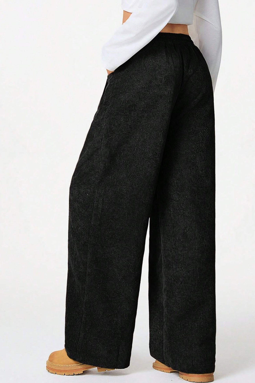 High-rise Drawstring Wide-leg Flannel Pants