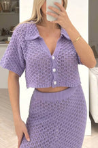 Hollow Out Crochet Blouses Midi Skirt Suits