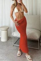 Hollow Out Crochet Blouses Midi Skirt Suits