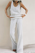 Hollow Out Knit Tank Top Pants Set