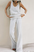 Hollow Out Knit Tank Top Pants Set