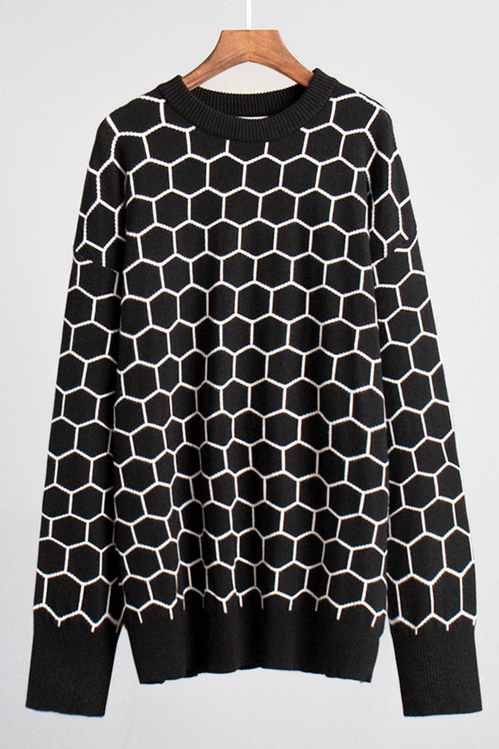 Honeycomb Print Pullover Sweater