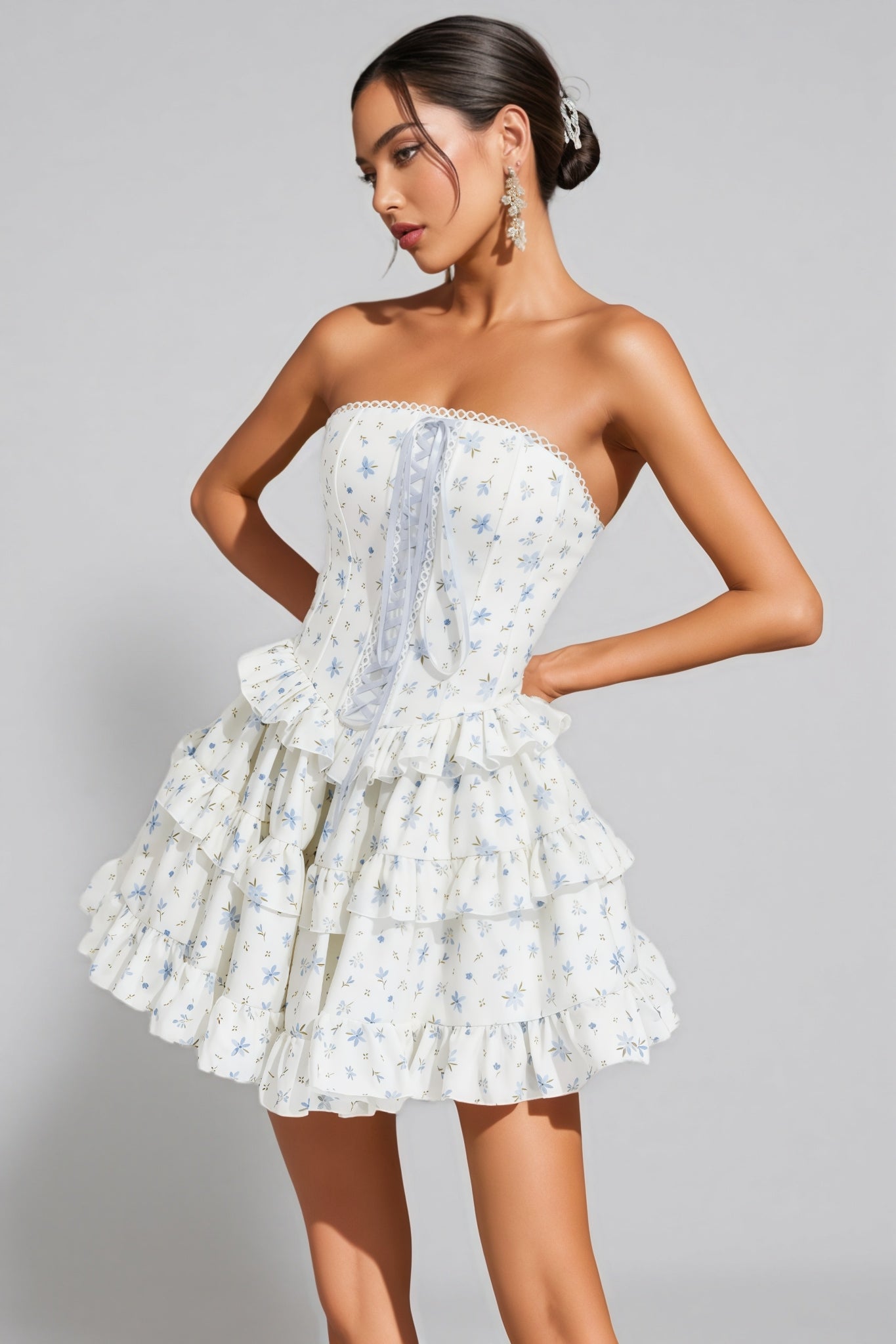 Helena White Floral Cake Tutu Mini Dress