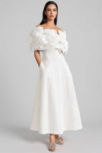Dasaka White Strapless 3D Floral Maxi Dress