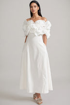Dasaka White Strapless 3D Floral Maxi Dress