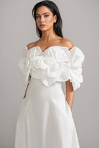 Dasaka White Strapless 3D Floral Maxi Dress