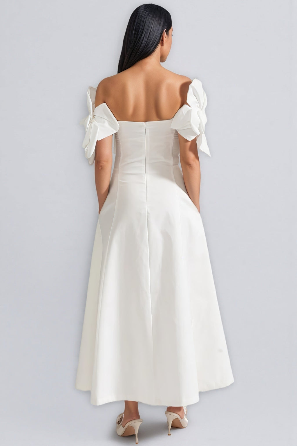 Dasaka White Strapless 3D Floral Maxi Dress