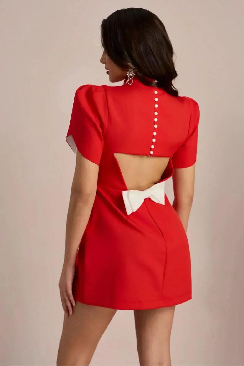 Mock Neck Flared Sleeve Structured A-Line Mini Dress