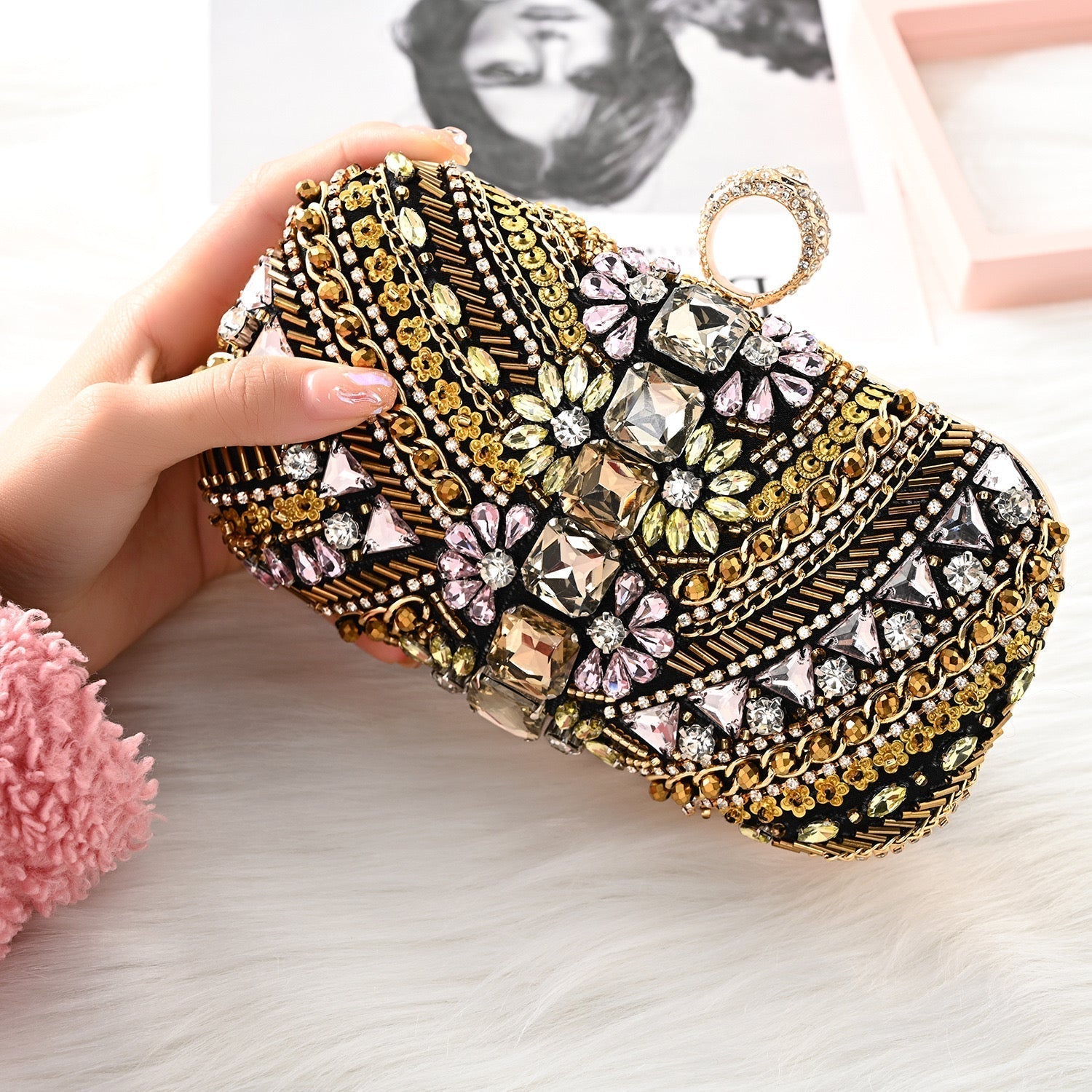 Cynthia Beaded Clutch Bag with Embroidery