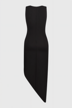 Elysp Black Openwork Irregular Slit Midi Dress
