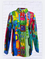Geometric Print Classic Button-Up Shirt _ Versatile Work-to-Weekend Style