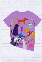 Animal Print Dog Pattern Casual Short Sleeve T-Shirt _ Light Purple Fun for Summer!