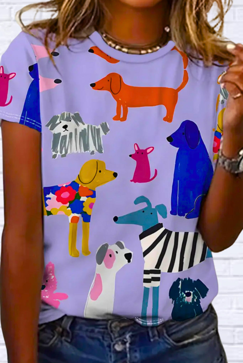 Animal Print Dog Pattern Casual Short Sleeve T-Shirt _ Light Purple Fun for Summer!