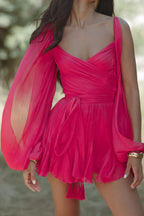 Madison Statement Dress with Flowing Sleeves and V Neck Evening Wear Edit