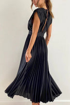 Cristina Effortless Dress Pleated V Neck Midi Chic Silhouette Collection