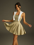 Strapless Quilted Shoulder Cape Ruched Panel Fit and Flare Mini Dress