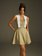 Strapless Quilted Shoulder Cape Ruched Panel Fit and Flare Mini Dress