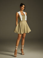 Strapless Quilted Shoulder Cape Ruched Panel Fit and Flare Mini Dress