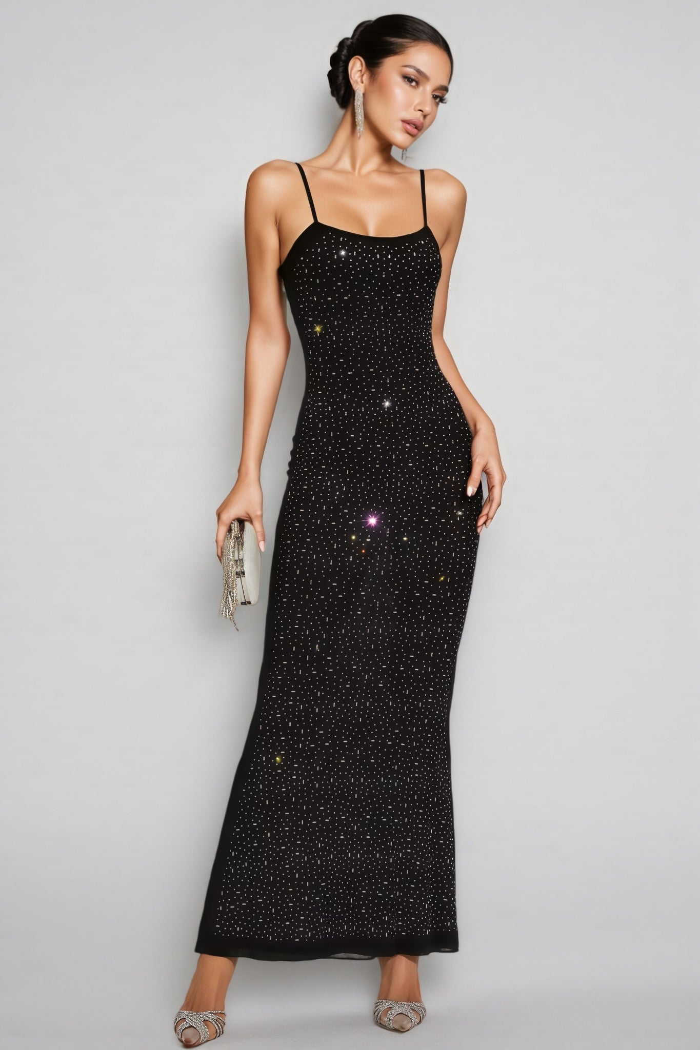 Russell Black Embellished Mesh Maxi Dress